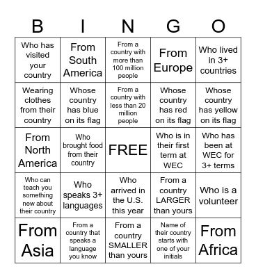 WEC Community Geography Bingo! Bingo Card