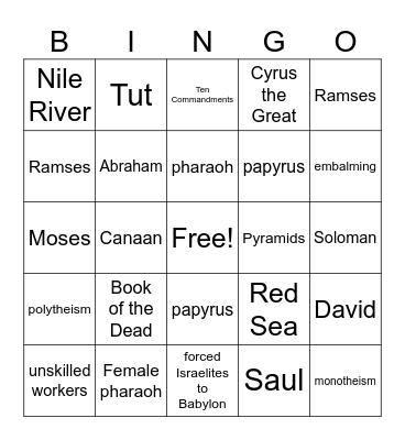 Ancient Egypt & Ancient Israel Bingo Card