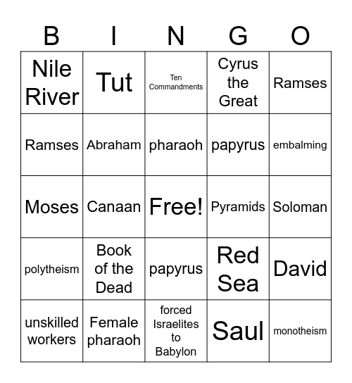 Ancient Egypt & Ancient Israel Bingo Card