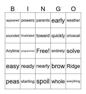 4th Grade Bingo Card