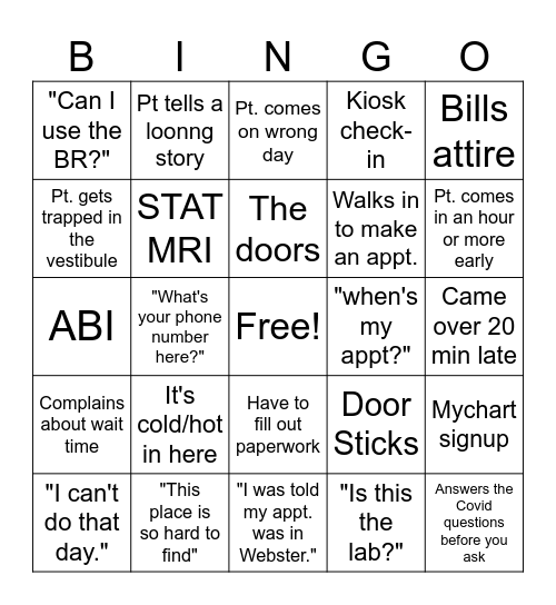 Webster Bingo Take 2 Bingo Card