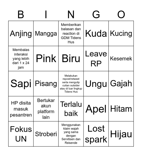 BINGO 𝑜𝒻 FLEUR Bingo Card