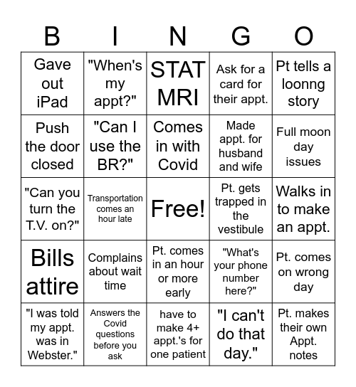 Webster Bingo Take 2 Bingo Card