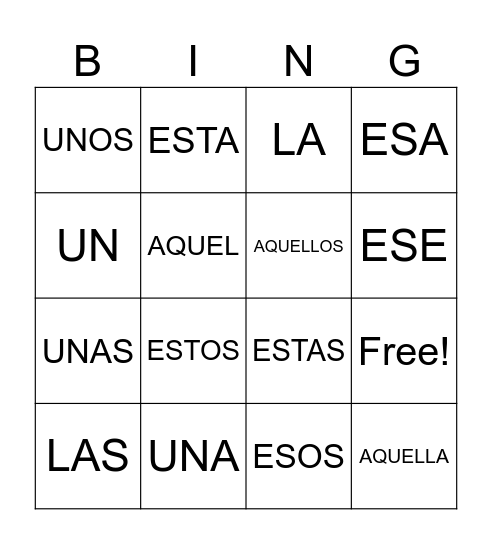 EL BINGO DE LOS DETERMINANTES Bingo Card