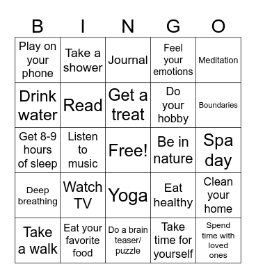 Self-Care Bingo Card