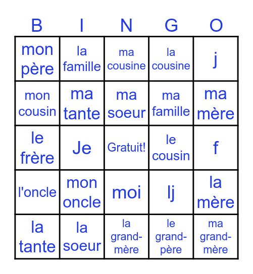 La famille Bingo Card