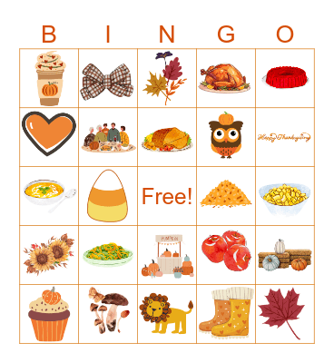 Pre-Thanksging Fun Bingo Card