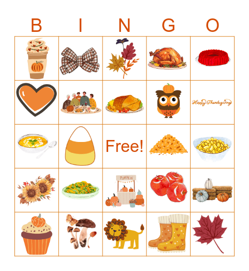 Pre-Thanksging Fun Bingo Card