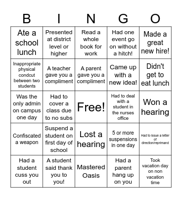 Admin 2024-2025 Bingo Card Bingo Card