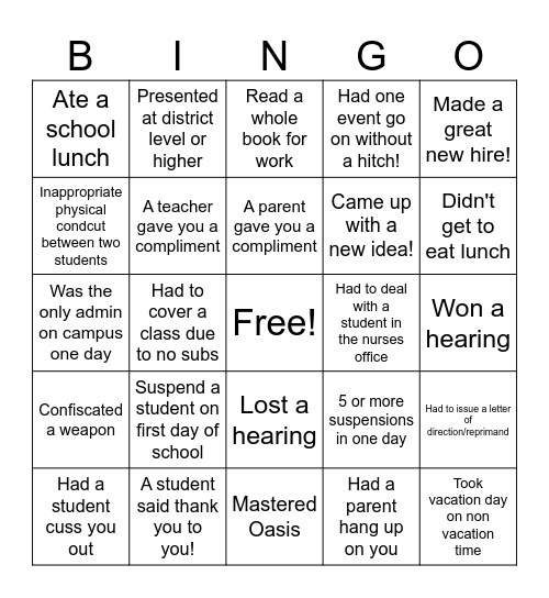 Admin 2024-2025 Bingo Card Bingo Card