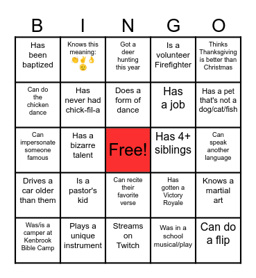 Ice Breaker Bingo Card