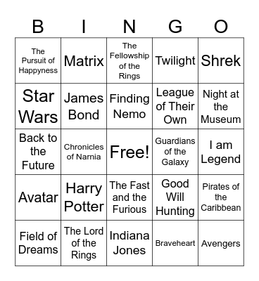 Movie Bingo Card