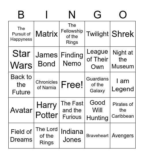 Movie Bingo Card