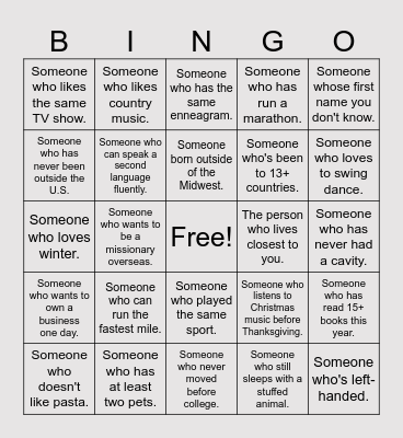 Get to Know You Bingo Card