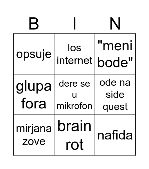 vukasin bingo Card