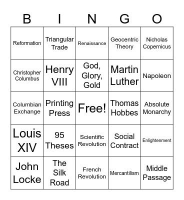 World History Review Bingo Card