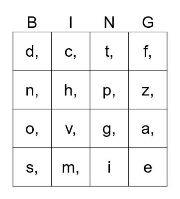 Letter Sounds Bingo Card