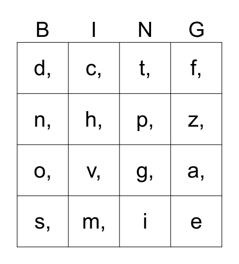 Letter Sounds Bingo Card