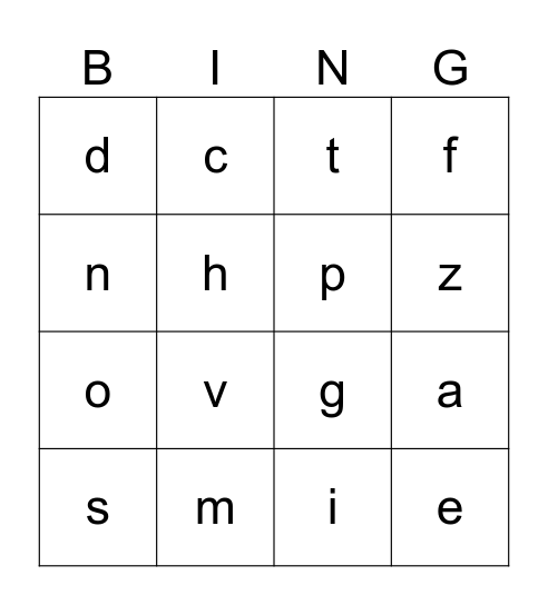 Letter Sounds Bingo Card