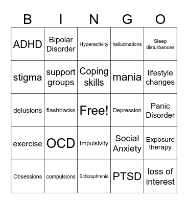 Mental Health Conditions Bingo Card