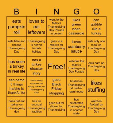 Thanksgiving Bingo Card