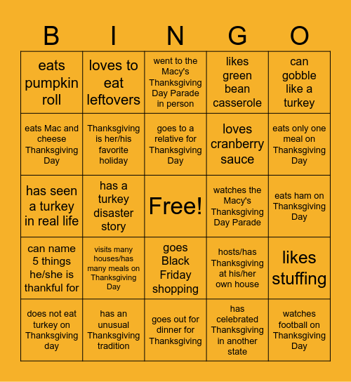 Thanksgiving Bingo Card