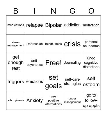 MENTAL HEALTH BINGO Card