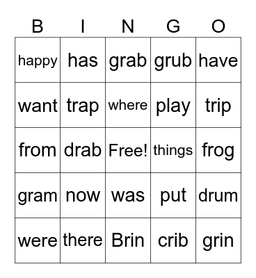 r-blends and red words Bingo Card