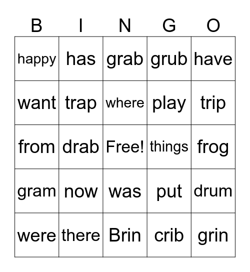 r-blends and red words Bingo Card