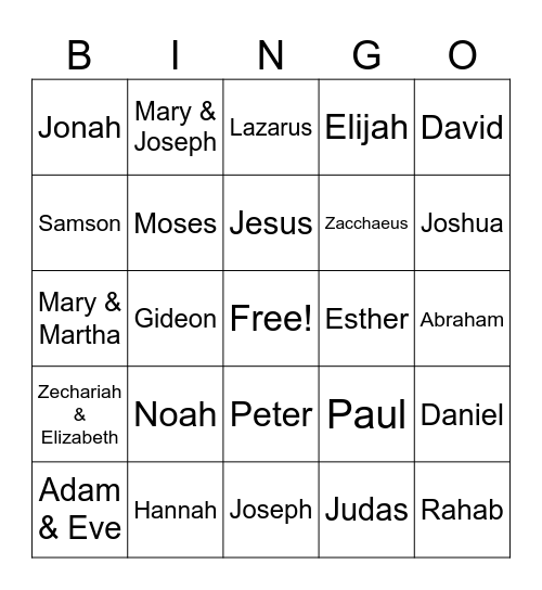 BIBLE BINGO:  People in the Bible Bingo Card