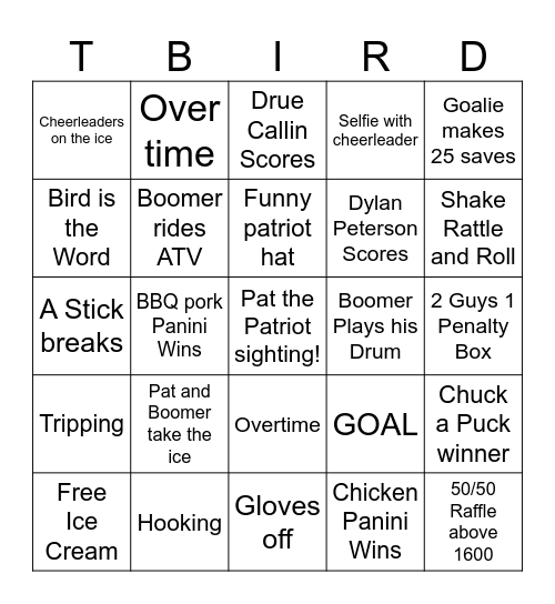 Patriot Night Bingo Card