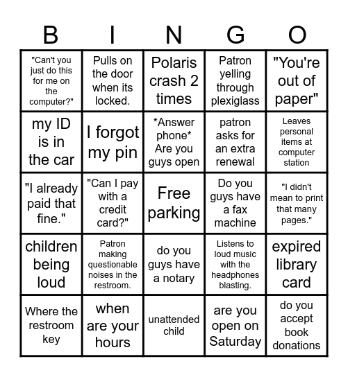 Public Library Bingo Card