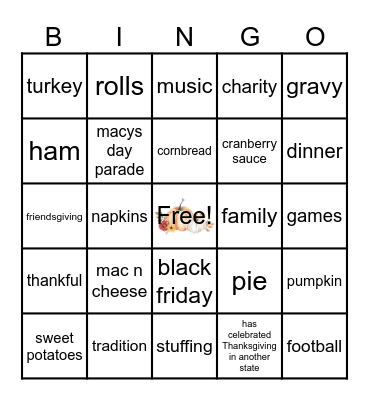 Thanksgiving Bingo Card