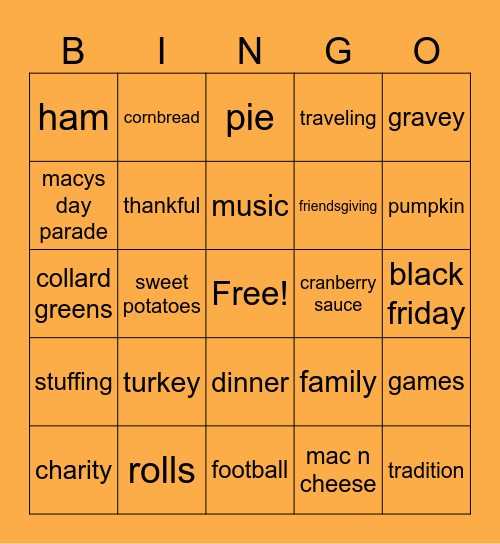 Thanksgiving Bingo Card