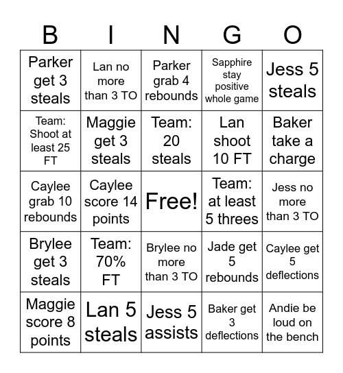 Teague Bingo Card