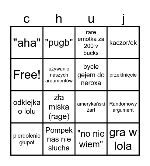 Pompek Bingo Card