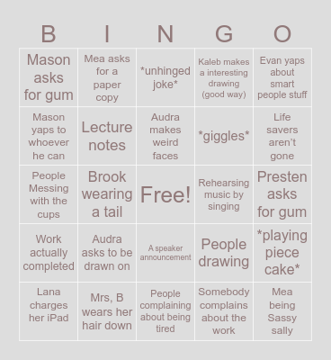 7th hour bingo Card
