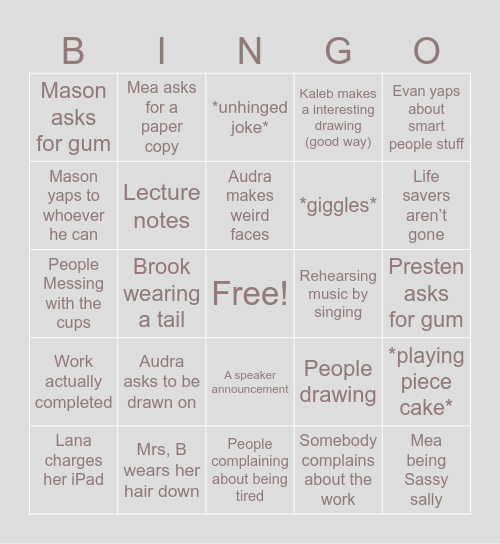 7th hour bingo Card