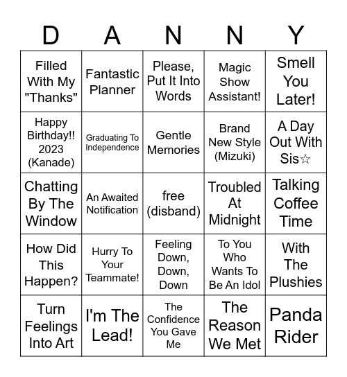 danny's hyperspecific card bingo! Bingo Card