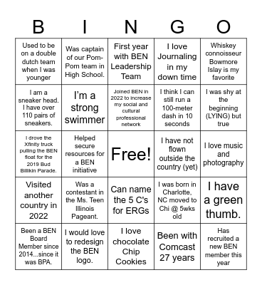 BEN Bingo Card