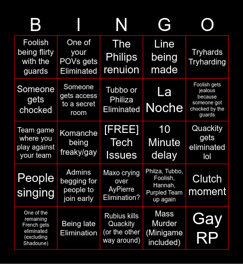 SQUID CRAFT 3, DAY 4 Bingo Card