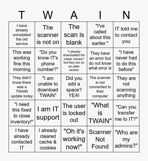 Lil' TWAIN Bingo - Version 1.9.5.4326 Bingo Card