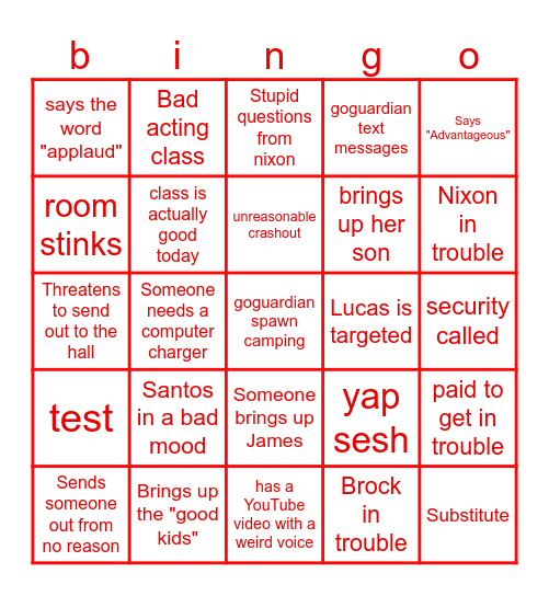 Santos 6th period Bingo Card