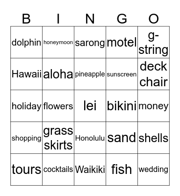 hawaiian Bingo Card
