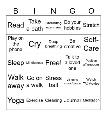 Coping Skills Bingo Card