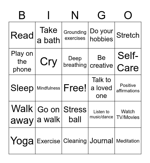 Coping Skills Bingo Card