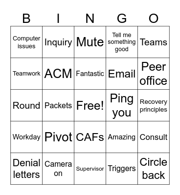 Staff meeting Bingo Card