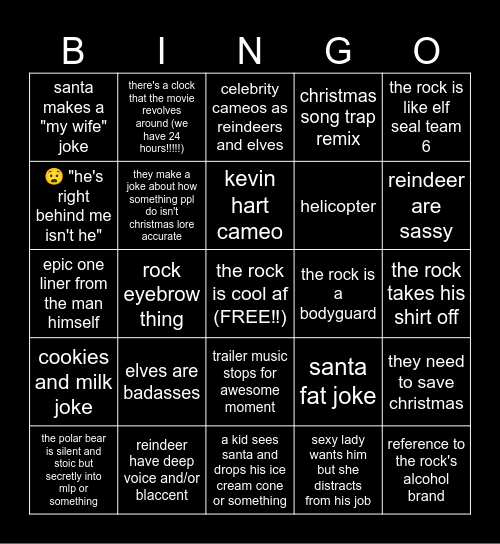 red one starring da rock Bingo Card