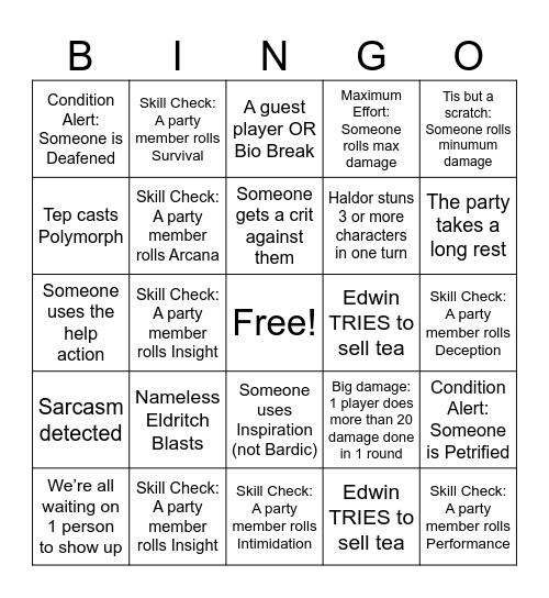 Untitled Bingo Card