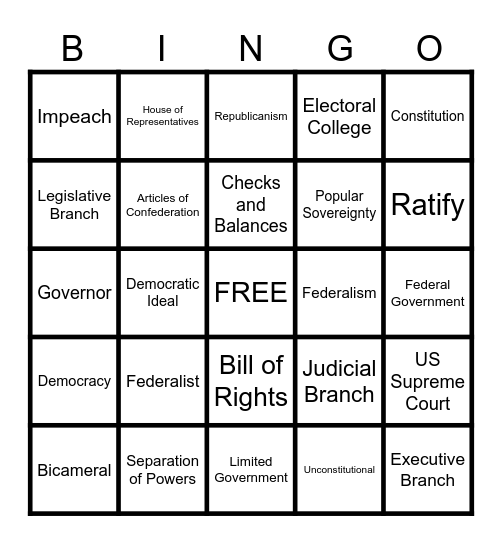 Government Unit Review Bingo Card